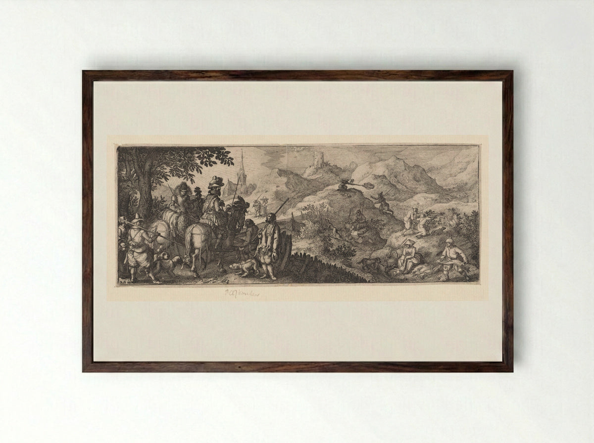 Hazenjacht (Hare Hunt) - Claes Jansz. Visscher (II) - Framed Print Dark Wood