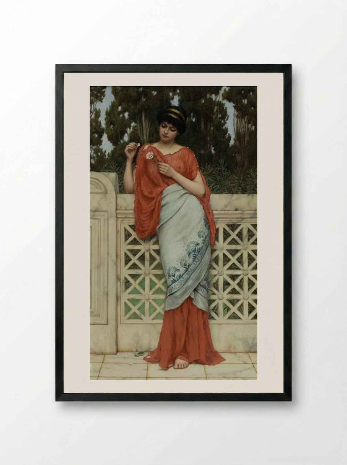 He Loves Me, He Loves Me Not - John William Godward - Framed Print Black