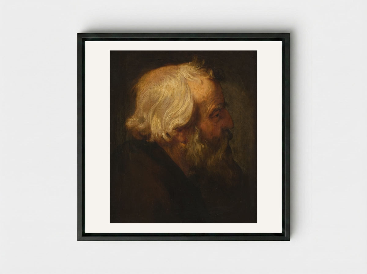 Head of Saint Peter - Peter Paul Rubens - Framed Canvas Black