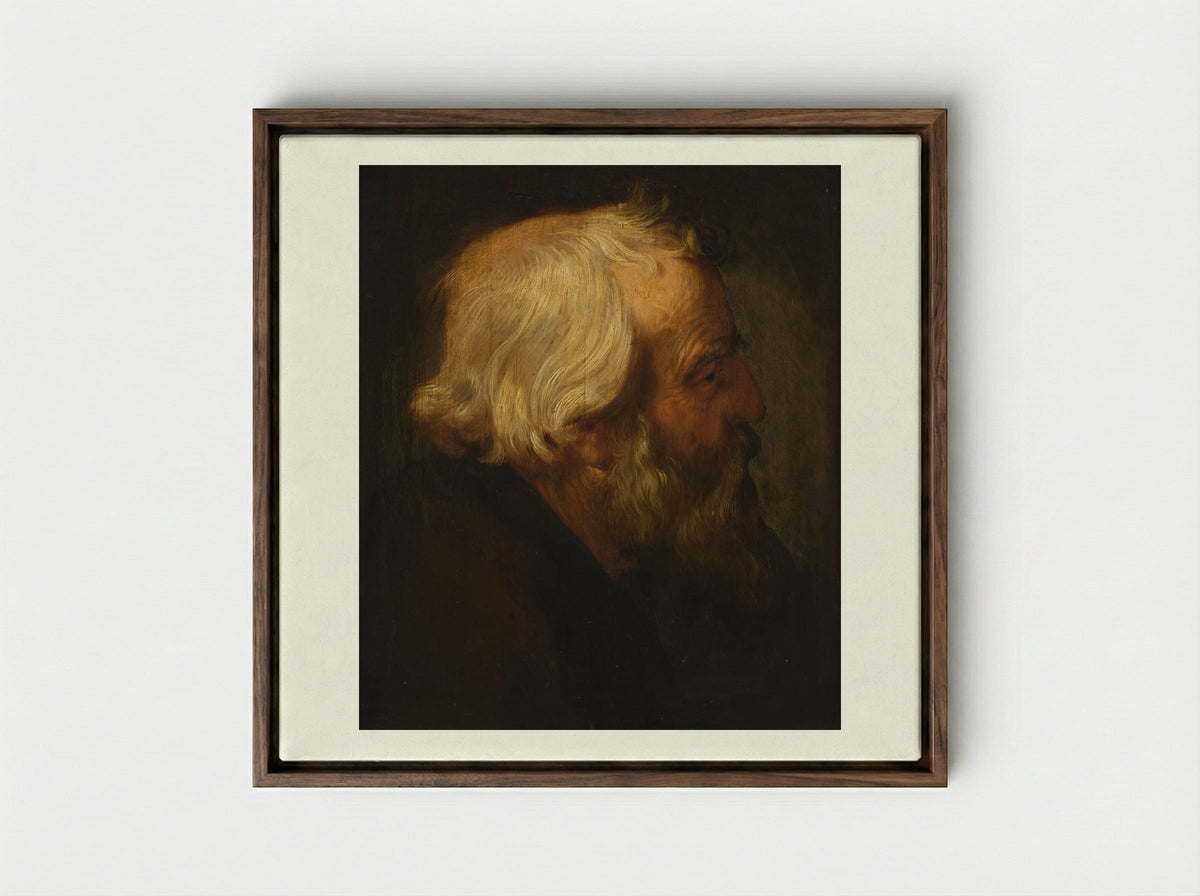 Head of Saint Peter - Peter Paul Rubens - Framed Canvas Dark Wood