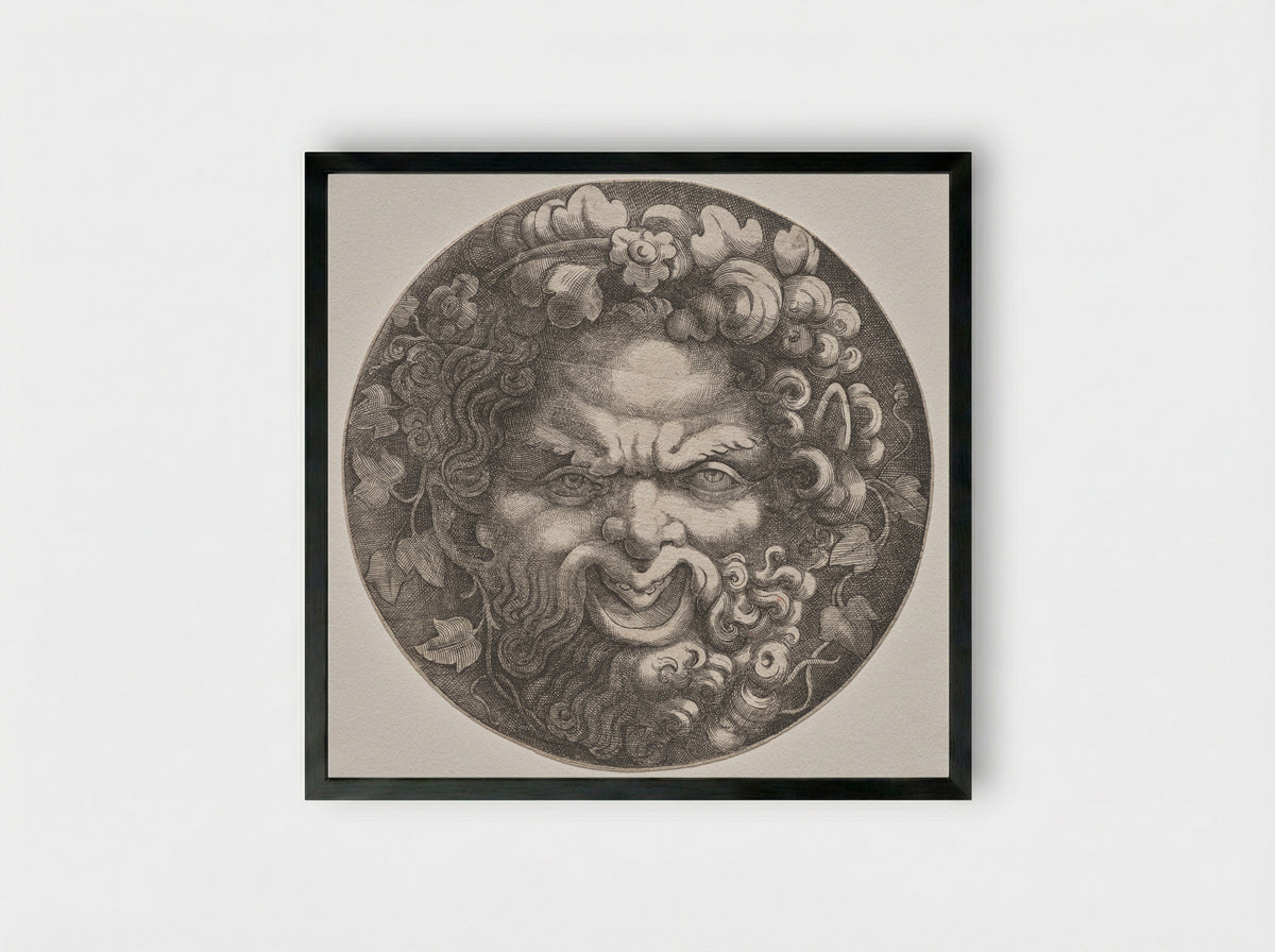 Head of Silenus - Adamo Scultori - Framed Print Black