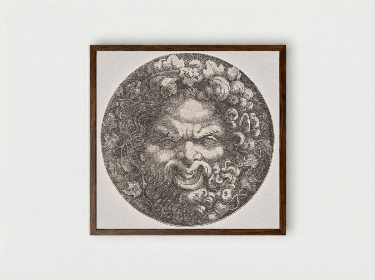 Head of Silenus - Adamo Scultori - Framed Print Dark Wood