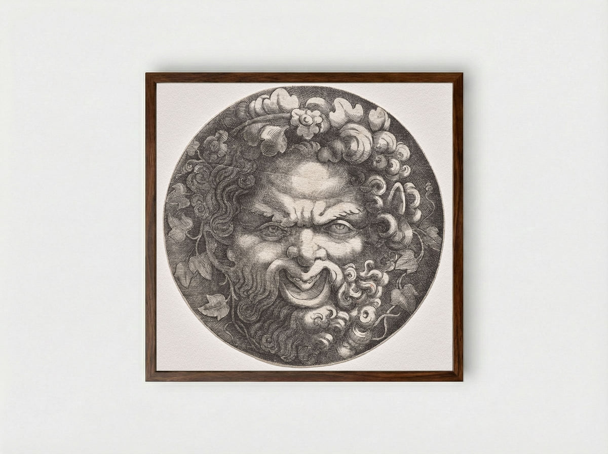 Head of Silenus - Adamo Scultori - Framed Print Dark Wood