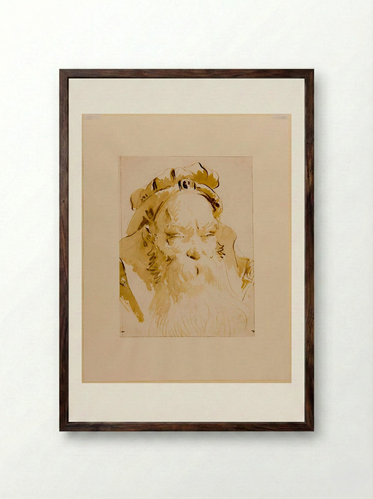 Head of a Bearded Man with a Soft Jewelled Cap - Giovanni Battista Tiepolo - Framed Print Dark Wood