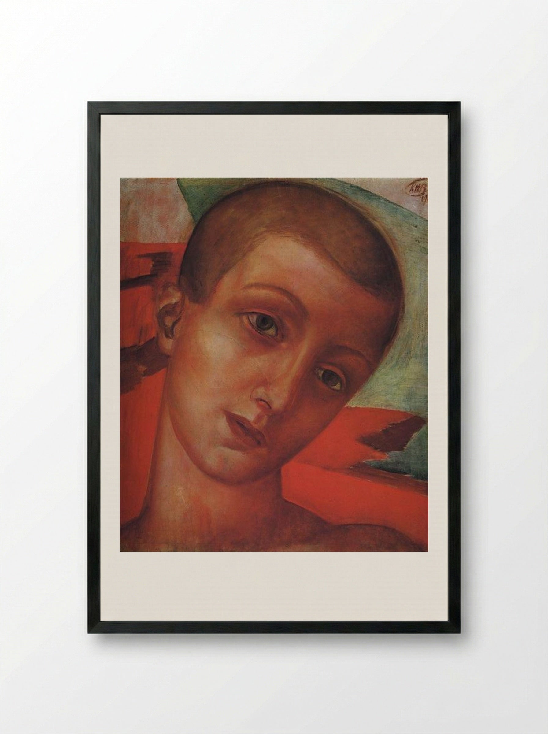 Head of a Boy - Kuzma Petrov-Vodkin - Framed Print Black