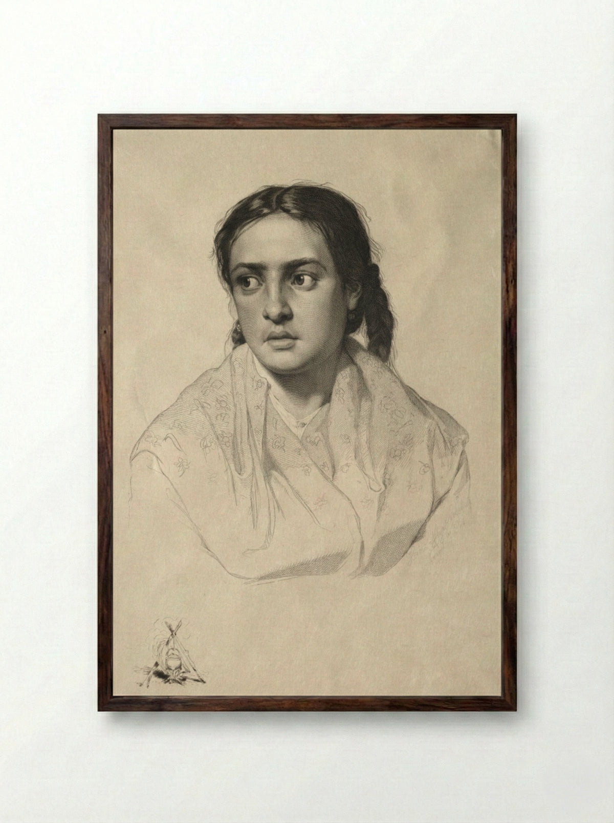 Head of a Girl - Hans Meyer - Framed Print Dark Wood