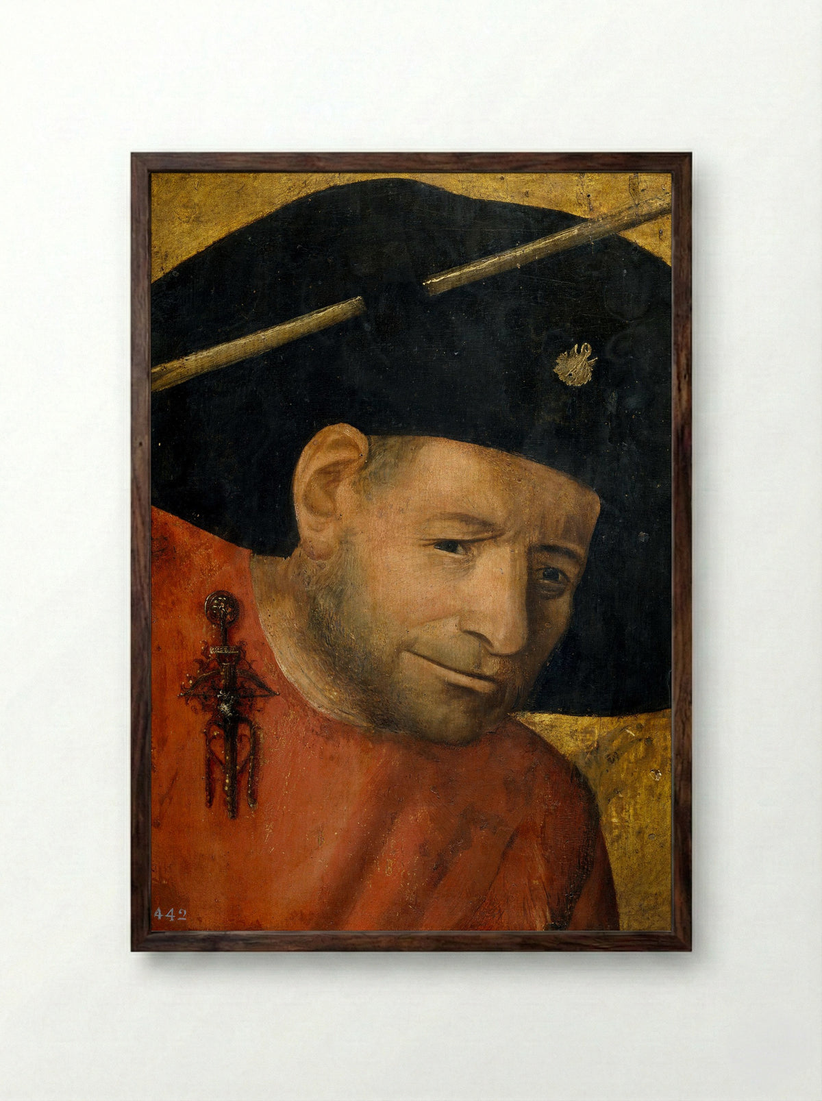 Head of a Halberdier - Hieronymus Bosch - Framed Print Dark Wood
