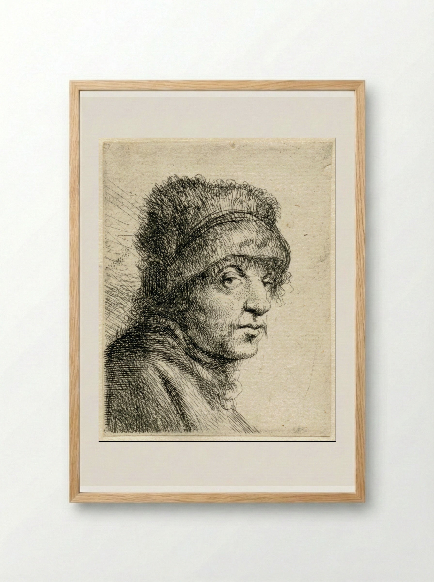 Head of a Man in a Fur Cap - Jan Lievens - Framed Print Wood