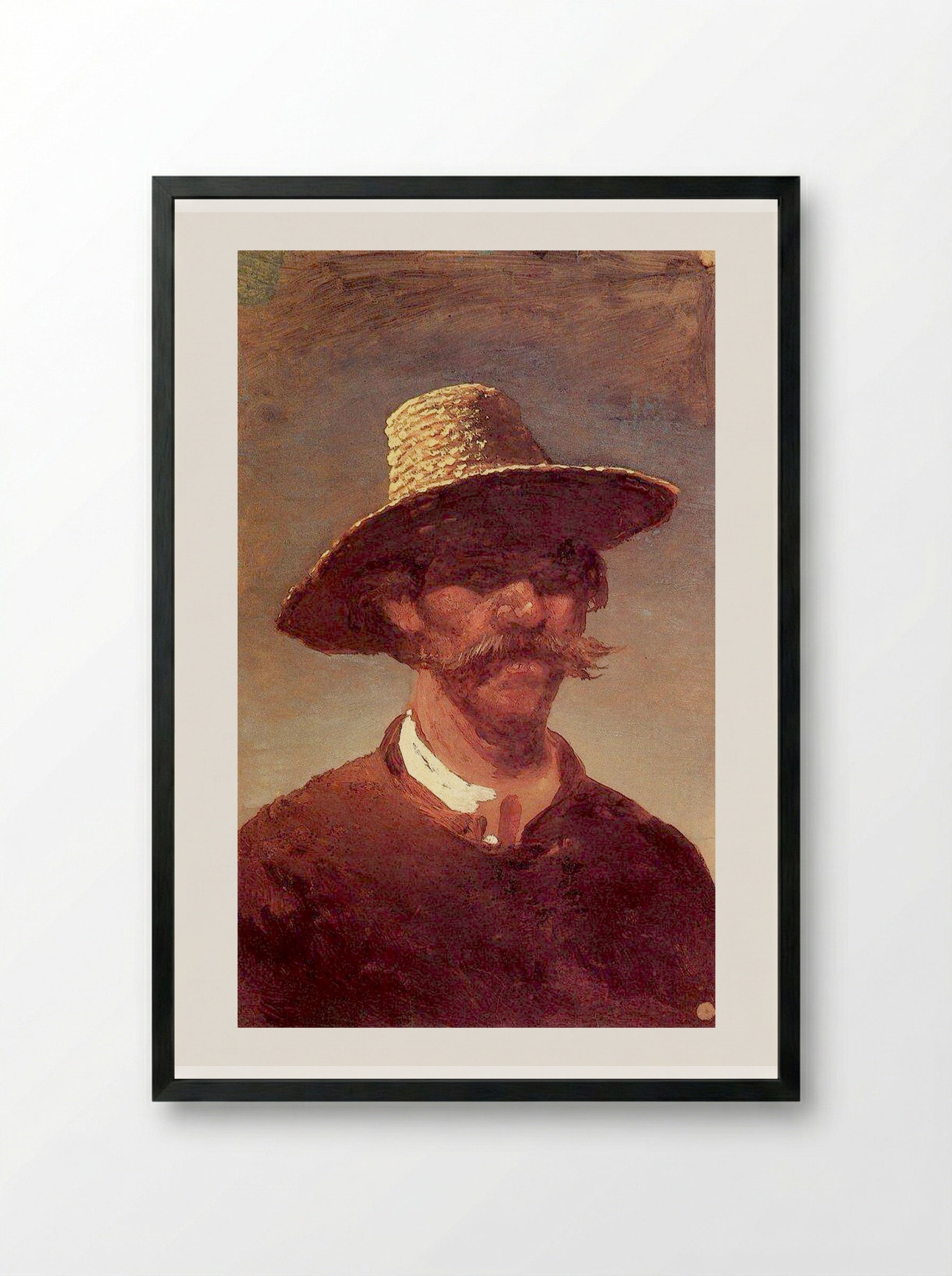 Head of a Man in a Straw Hat - Arkhip Kuindzhi - Framed Print Black