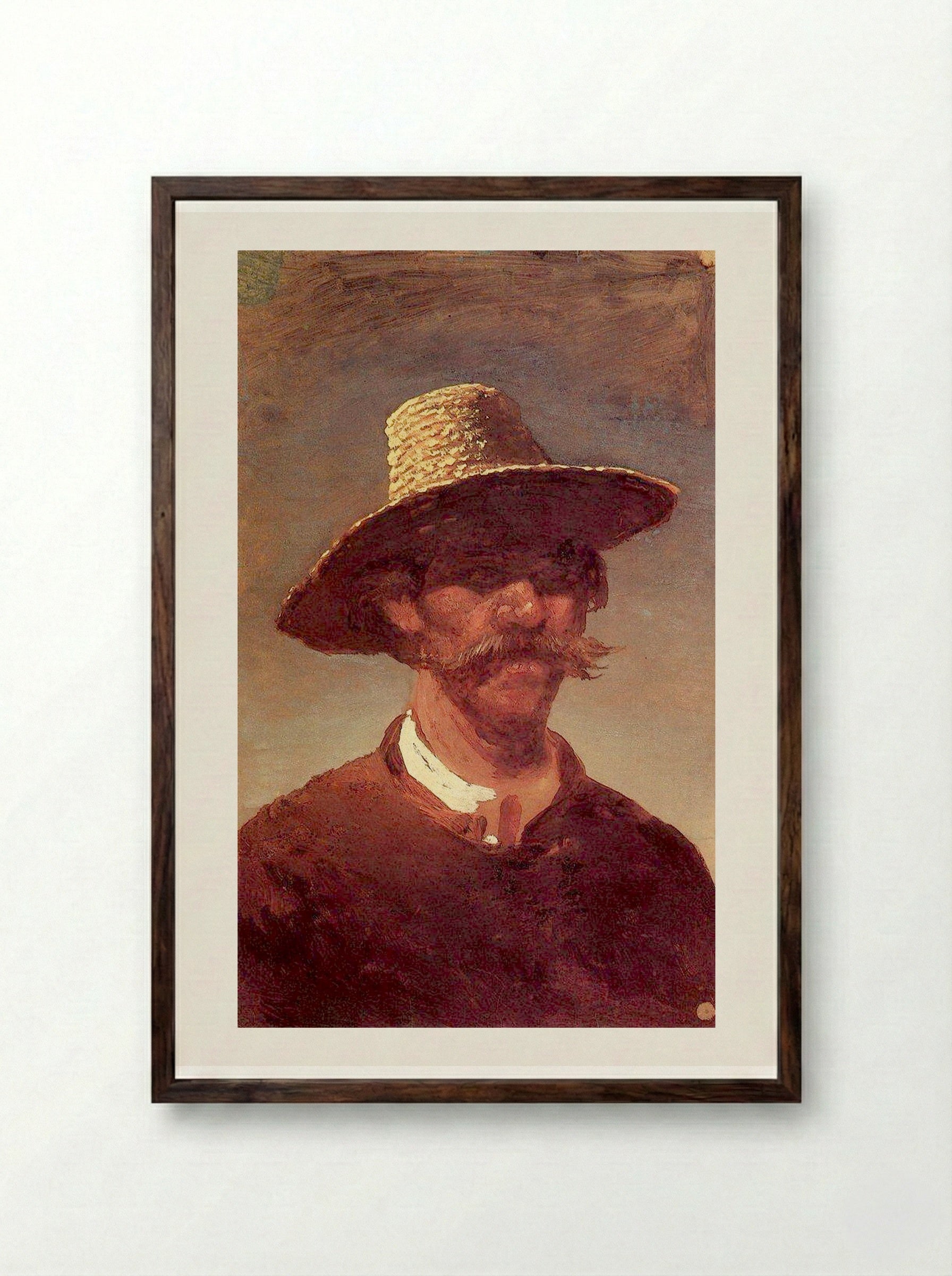 Head of a Man in a Straw Hat - Arkhip Kuindzhi - Framed Print Dark Wood