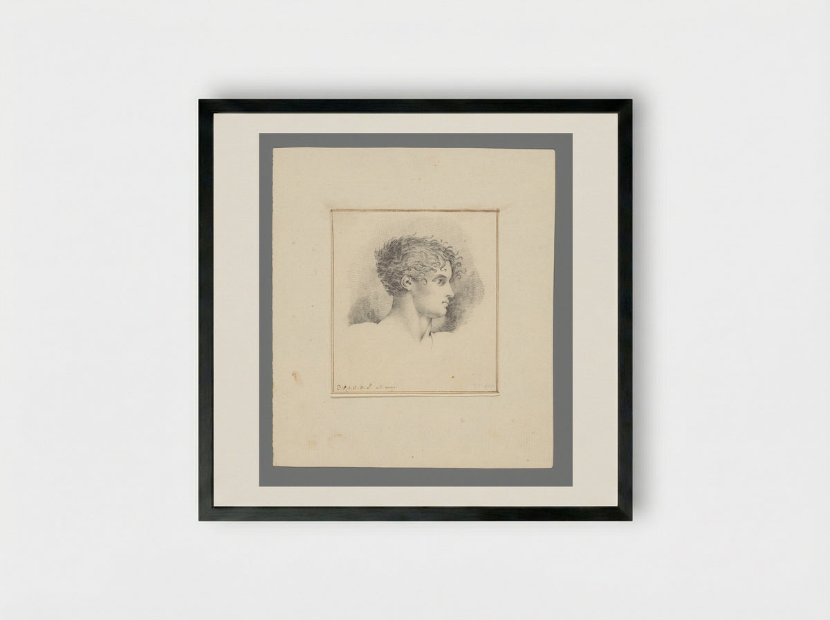 Head of a Man with Curly Hair - David Pièrre Giottino Humbert de Superville - Framed Print Black