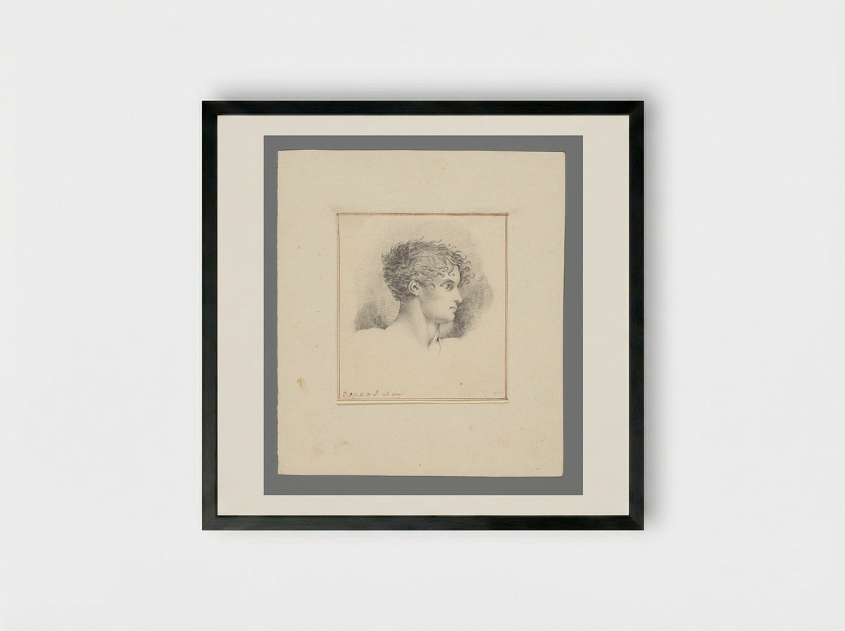Head of a Man with Curly Hair - David Pièrre Giottino Humbert de Superville - Framed Print Black