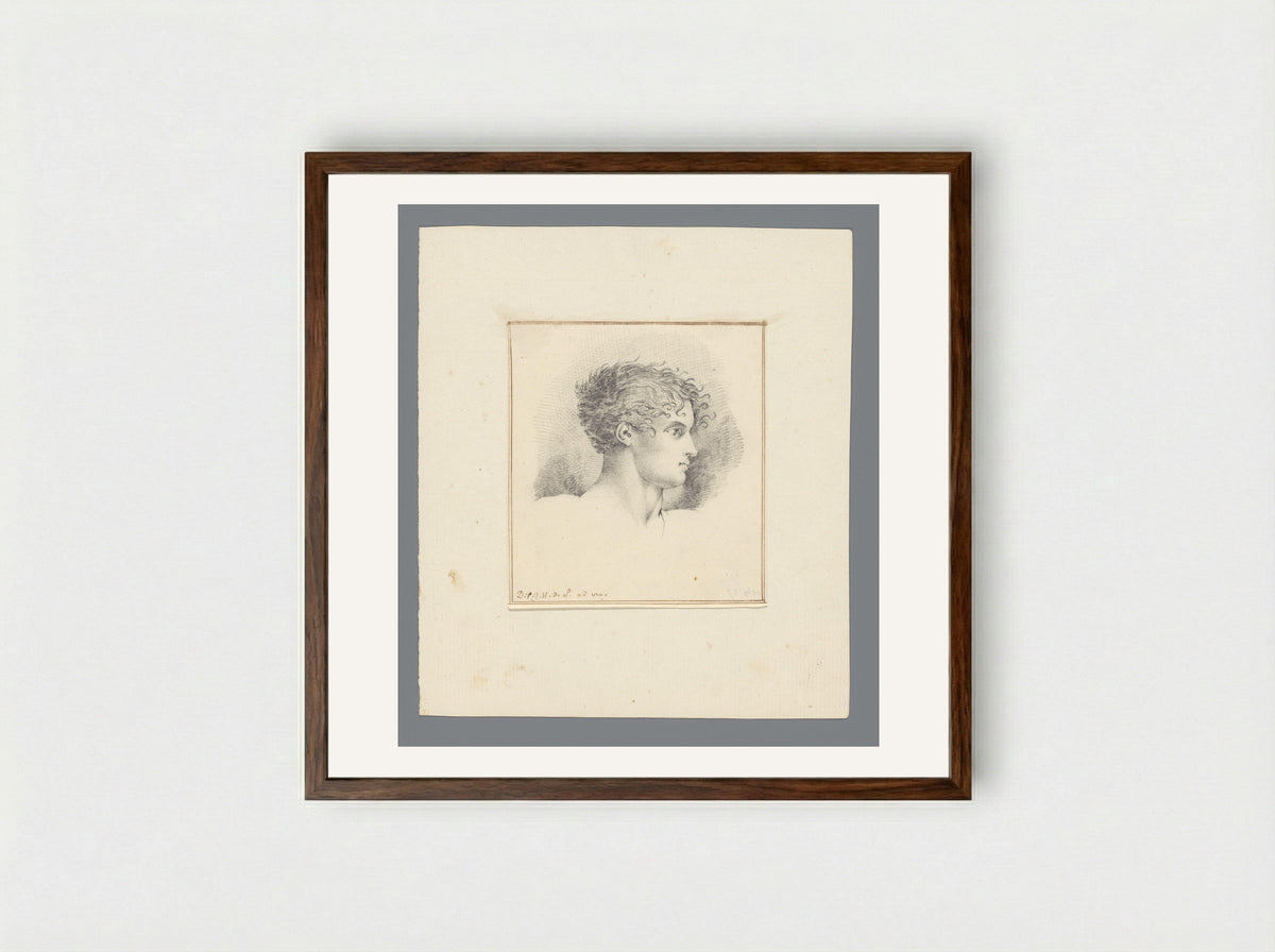 Head of a Man with Curly Hair - David Pièrre Giottino Humbert de Superville - Framed Print Dark Wood