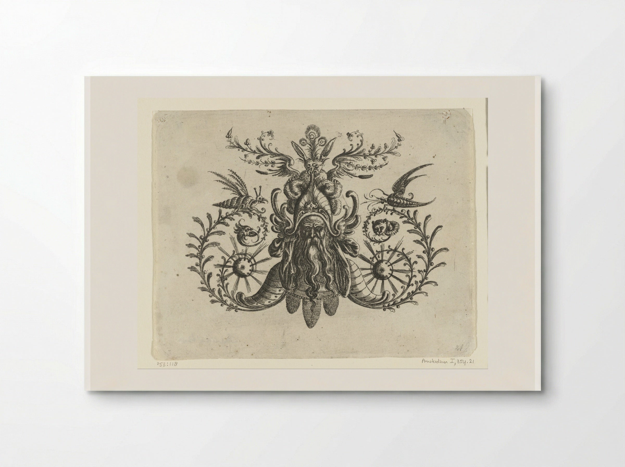 Head of a Man with a Long Wavy Beard Among Volutes and Foliage - Christoph Jamnitzer - Poster