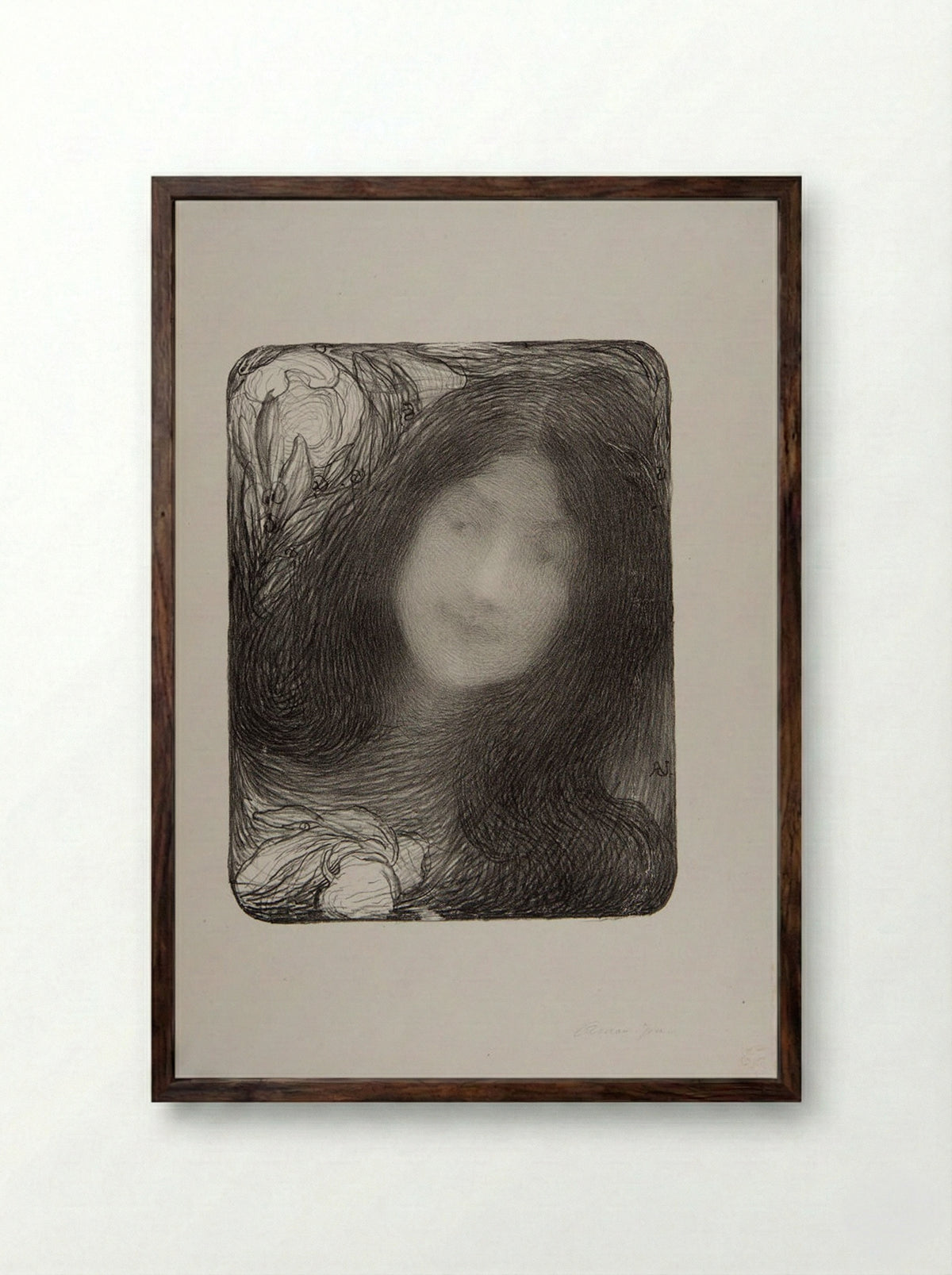 Head of a Woman with Peonies - Edmond François Aman-Jean - Framed Print Dark Wood