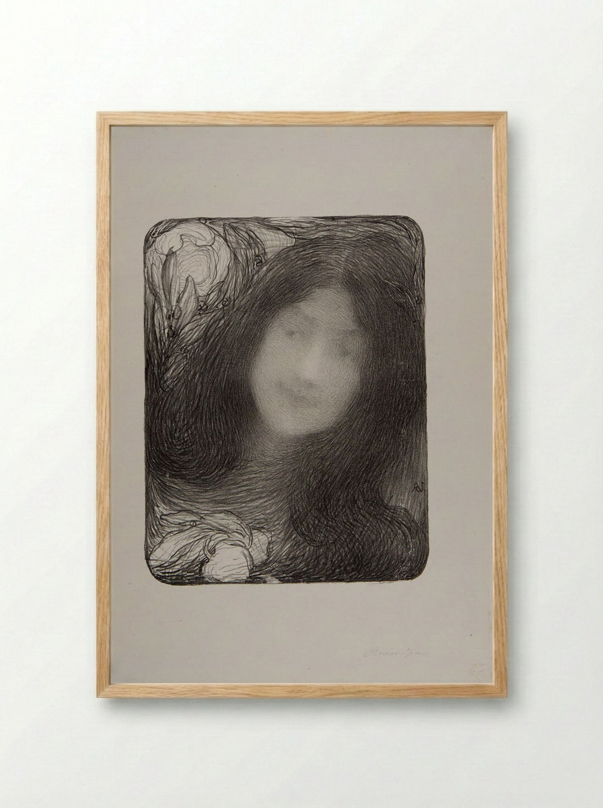 Head of a Woman with Peonies - Edmond François Aman-Jean - Framed Print Wood