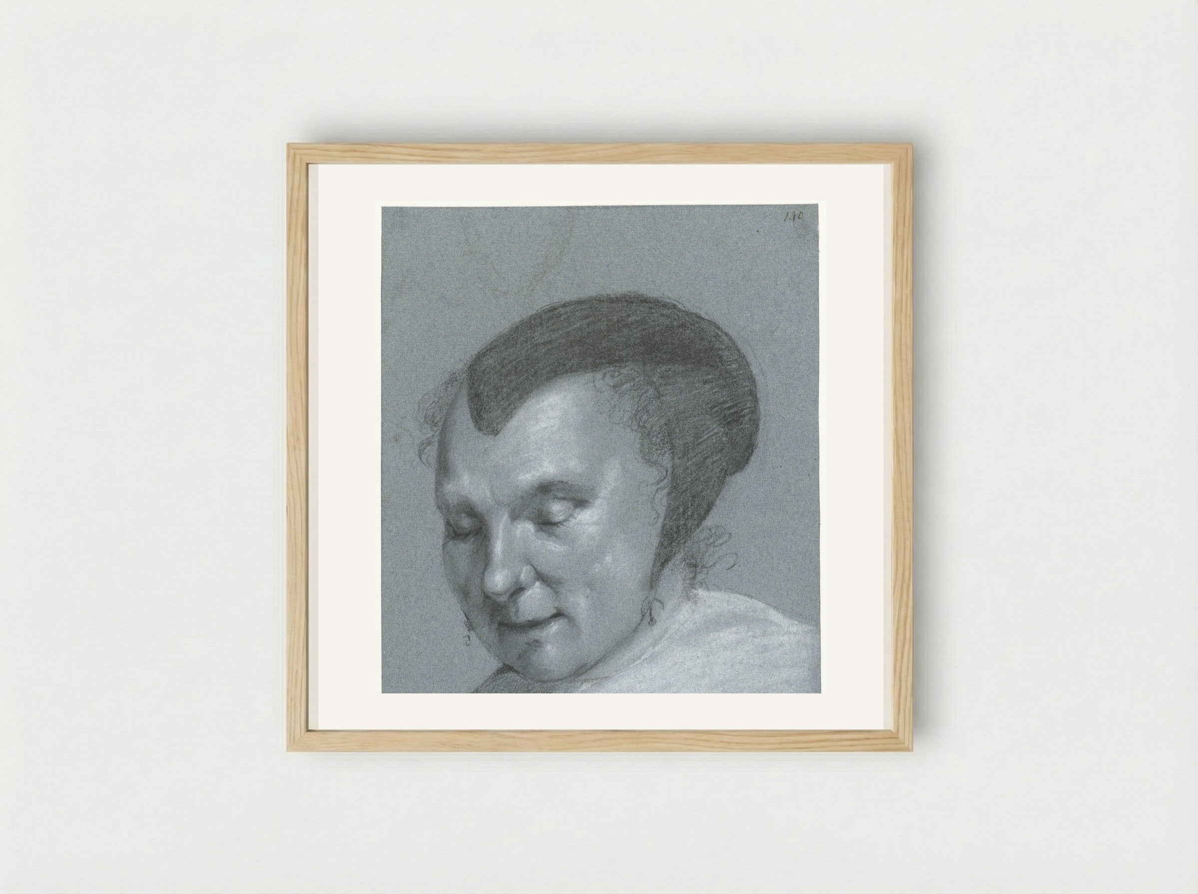 Head of a Woman with a Black Cap, Facing Left - Moses ter Borch - Framed Print Wood
