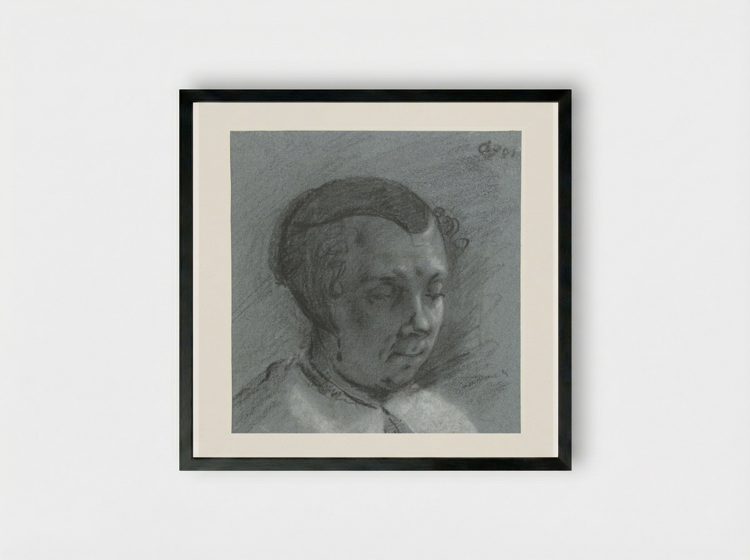 Head of a Woman with a Black Cap, Facing Right - Moses ter Borch - Framed Print Black