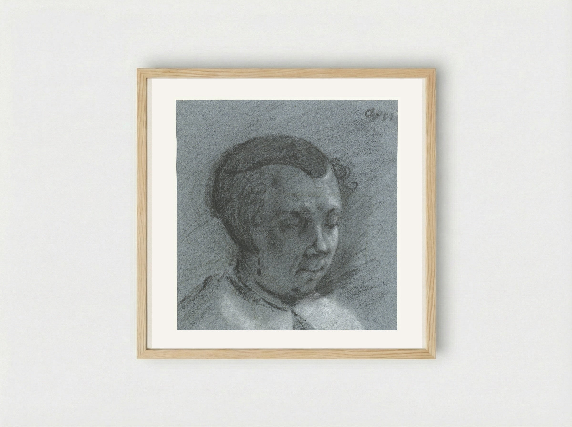 Head of a Woman with a Black Cap, Facing Right - Moses ter Borch - Framed Print Wood