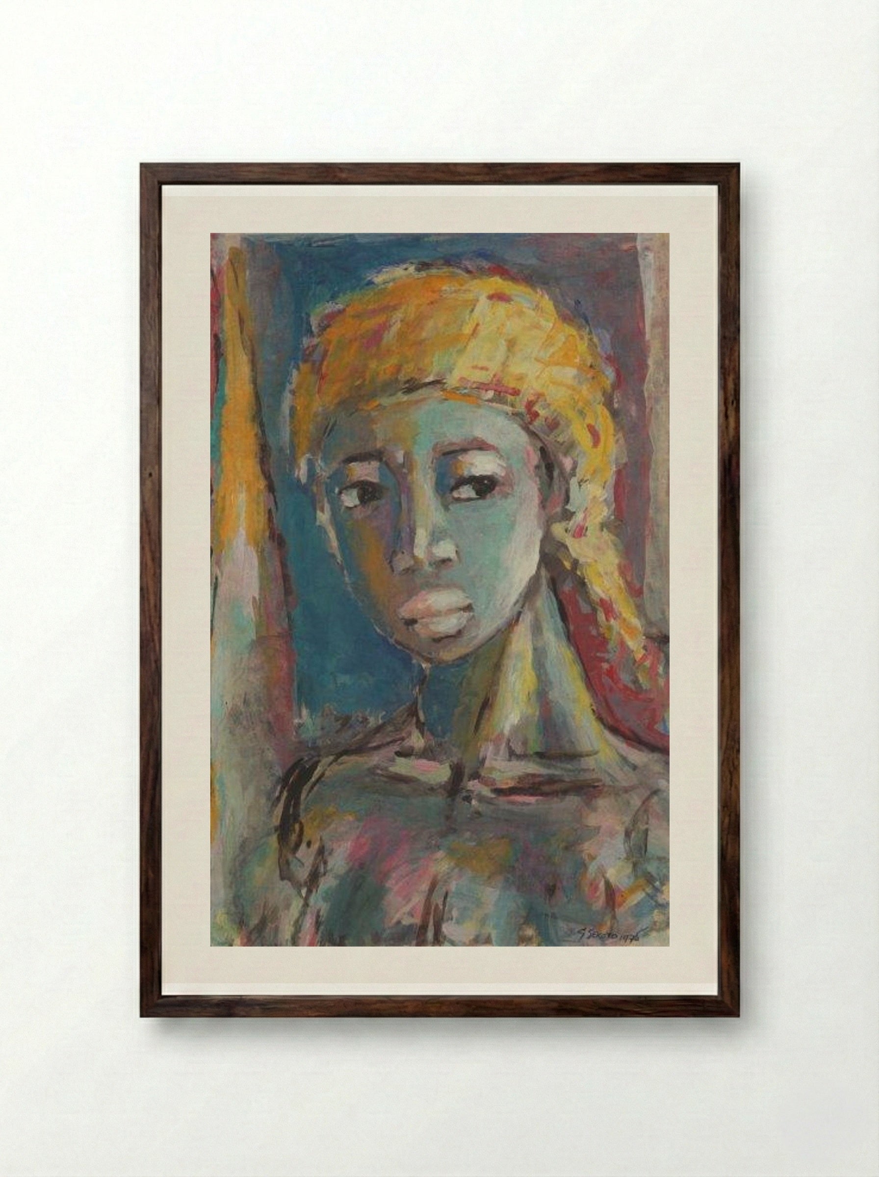 Head of a Woman - Gerard Sekoto - Framed Print Dark Wood