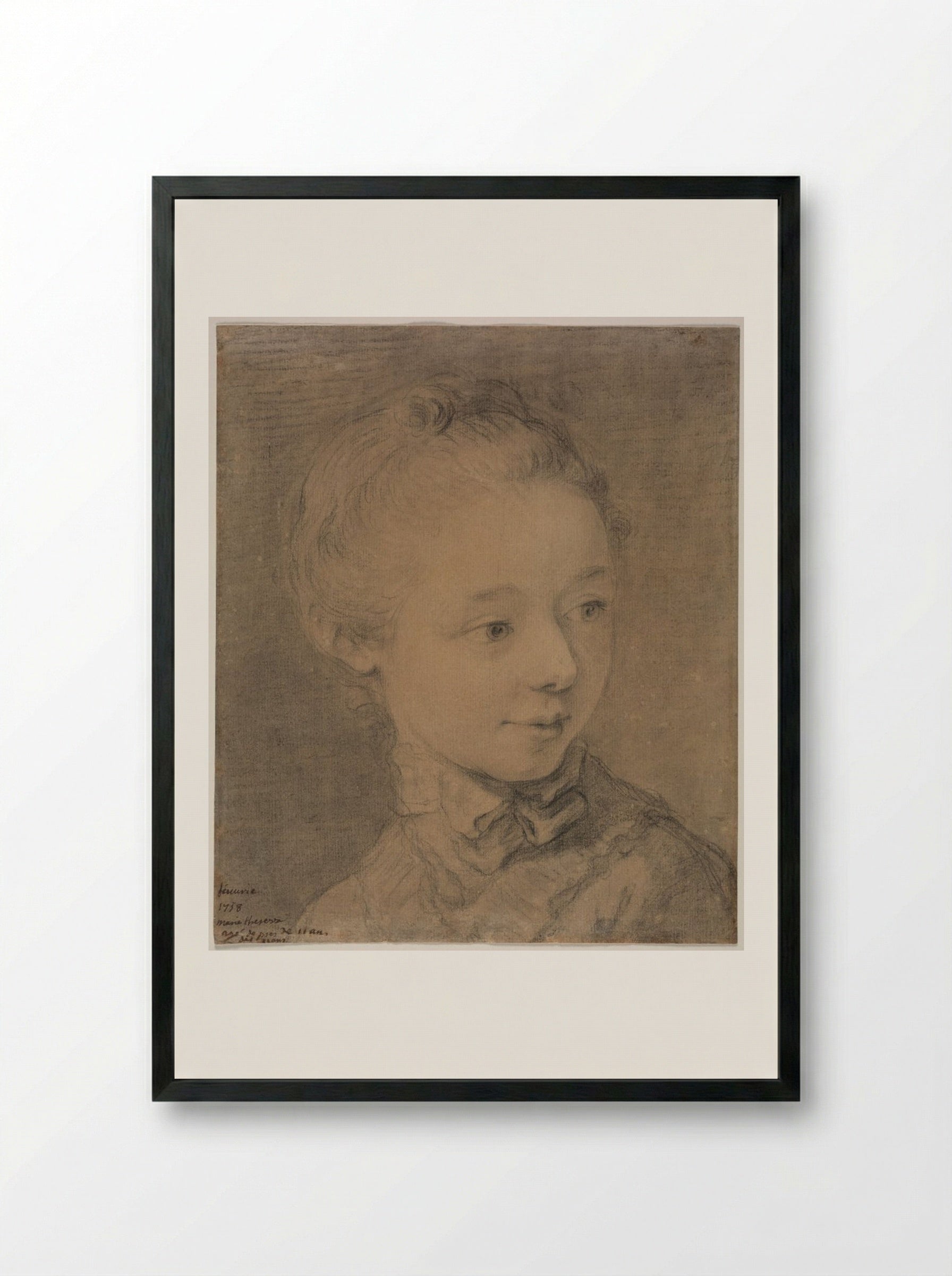 Head of a Young Girl Turning toward the Right - François Hubert Drouais - Framed Print Black