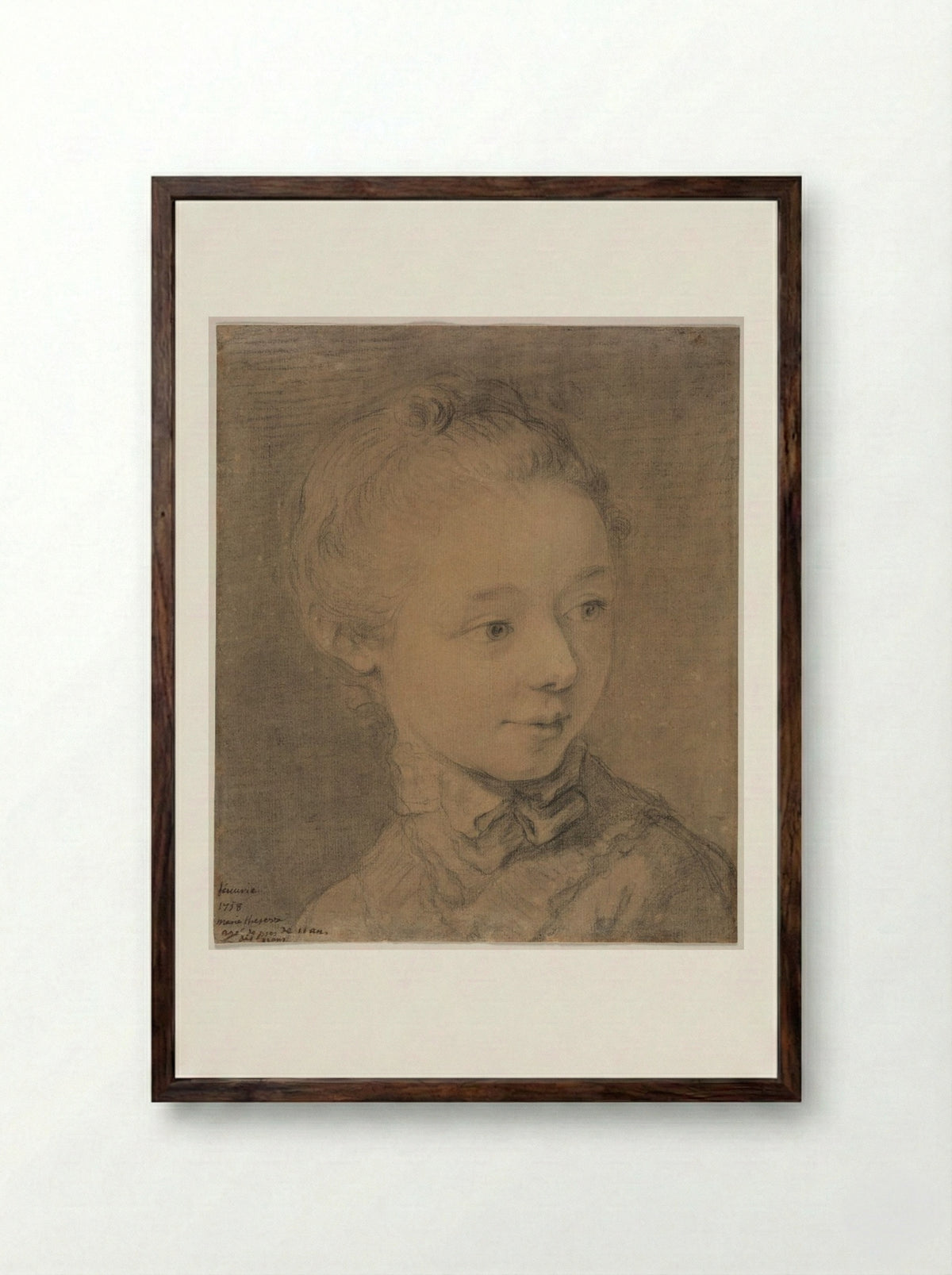 Head of a Young Girl Turning toward the Right - François Hubert Drouais - Framed Print Dark Wood