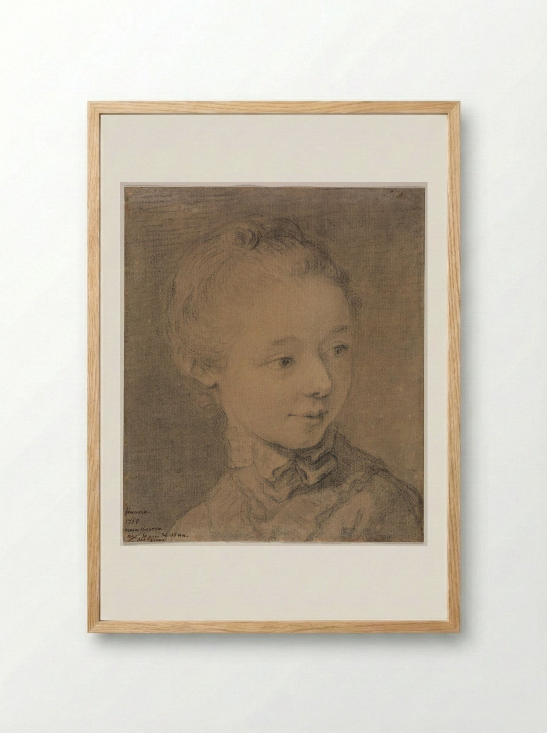 Head of a Young Girl Turning toward the Right - François Hubert Drouais - Framed Print Wood