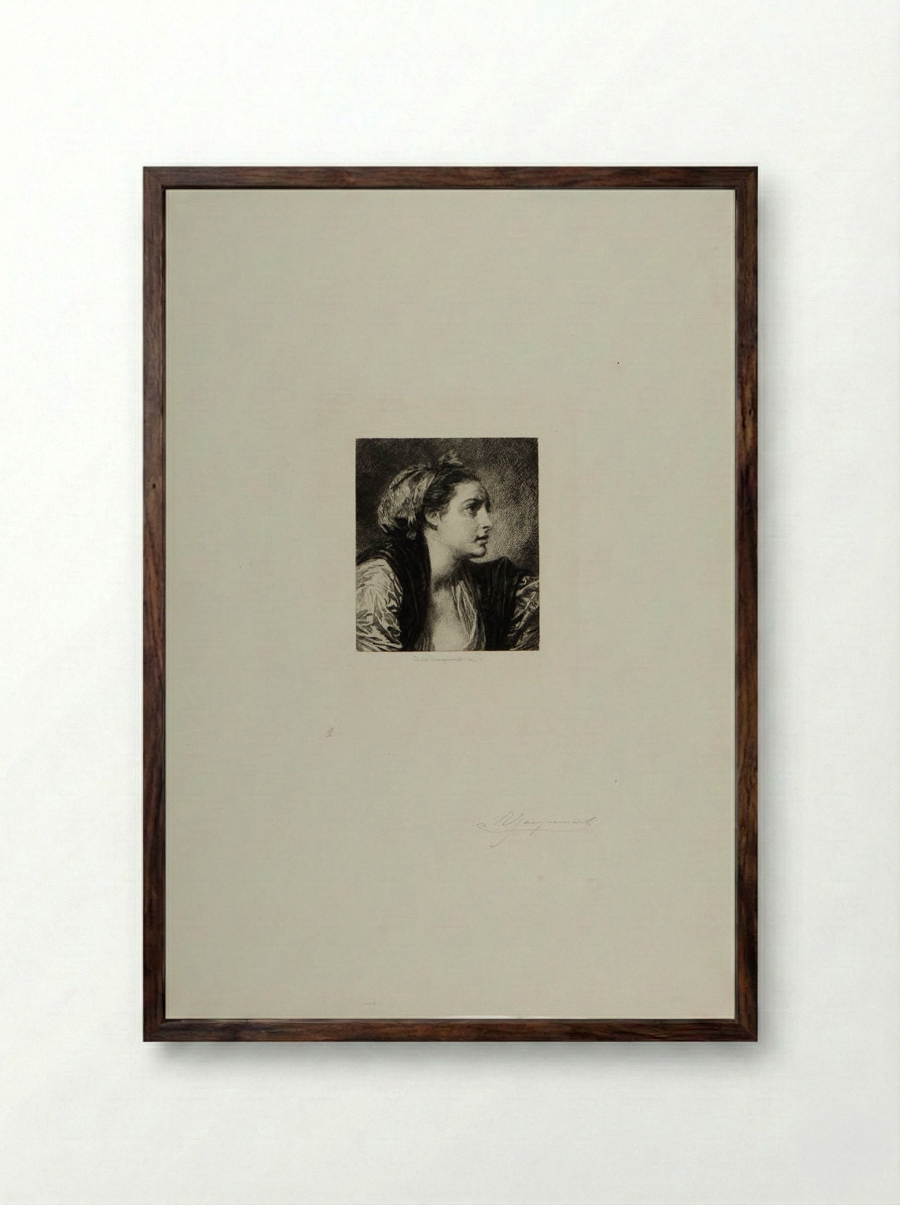 Head of a Young Girl - Jules Ferdinand Jacquemart - Framed Print Dark Wood