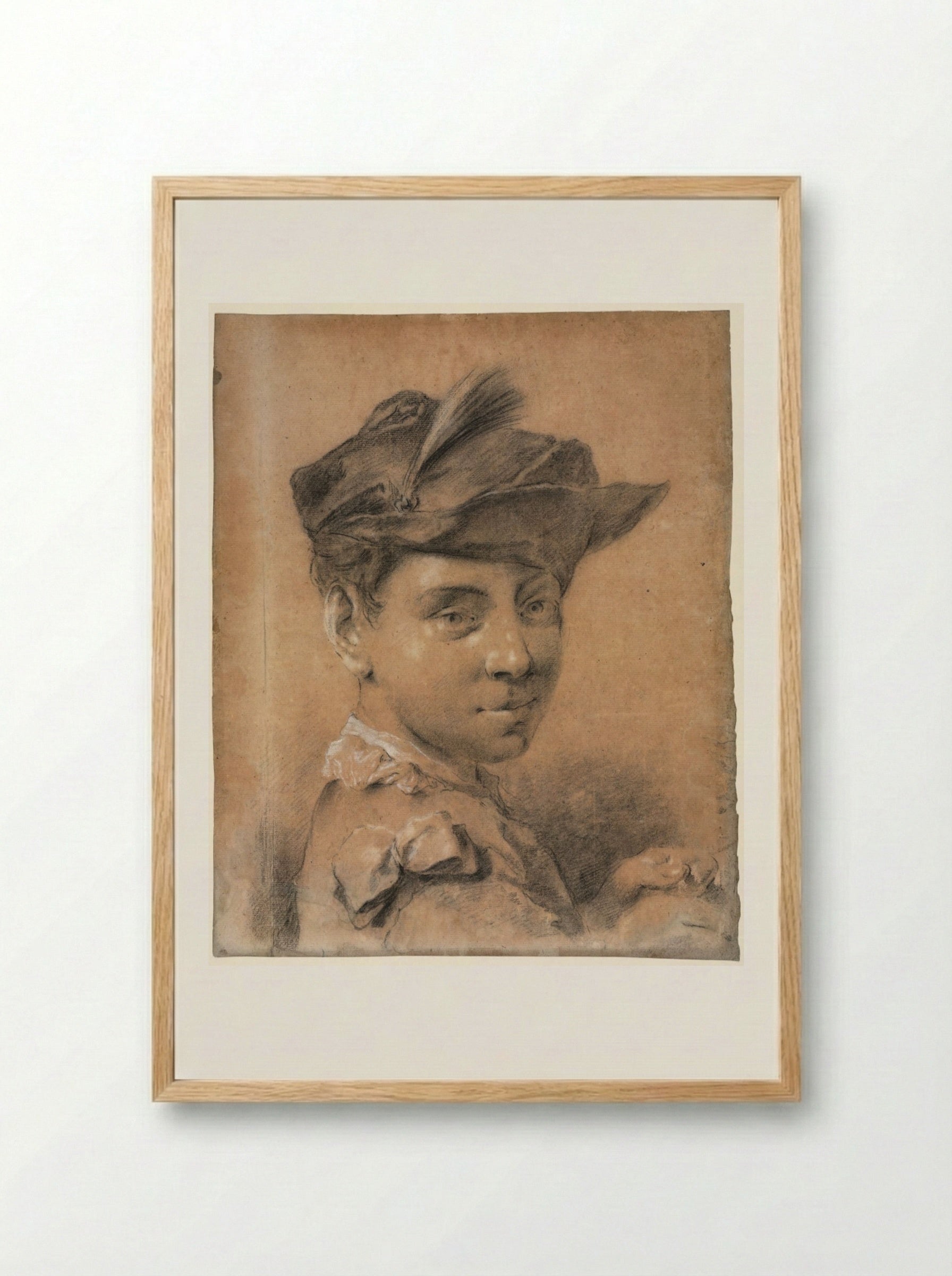 Head of a Young Man Wearing a Hat - Giovanni Battista Piazzetta - Framed Print Wood