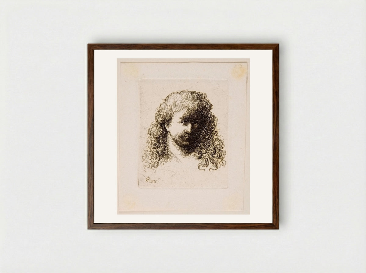 Head of a Young Man with Long Hair - David Deuchar - Framed Print Dark Wood