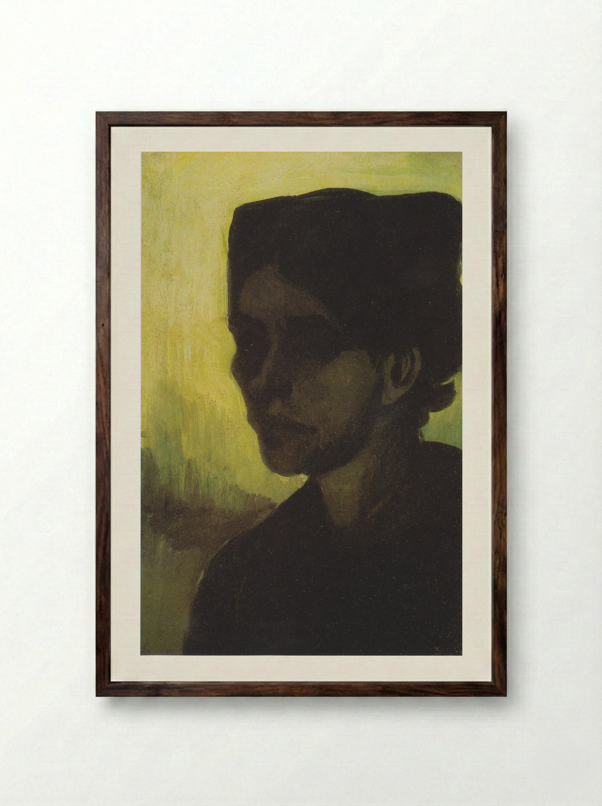 Head of a Young Peasant Woman with Dark Cap - Vincent van Gogh - Framed Print Dark Wood