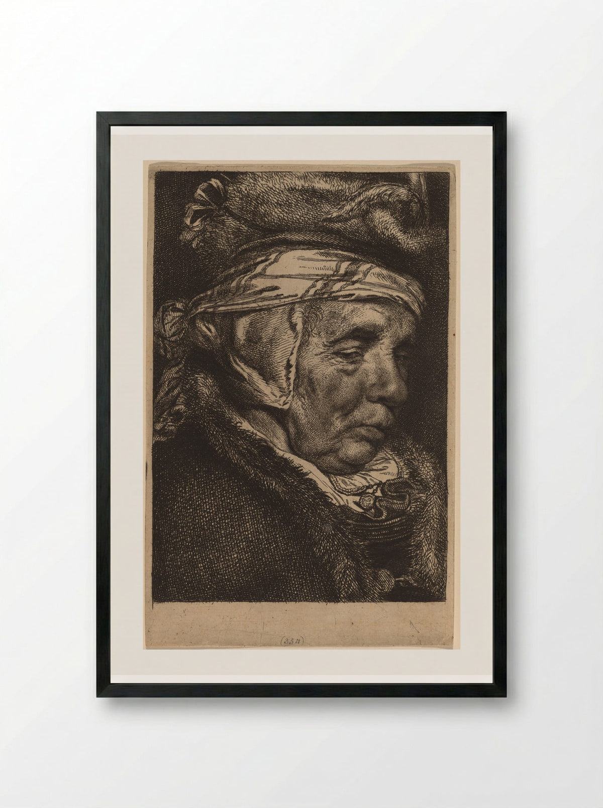 Head of an Old Woman - Cornelis Visscher - Framed Print Black