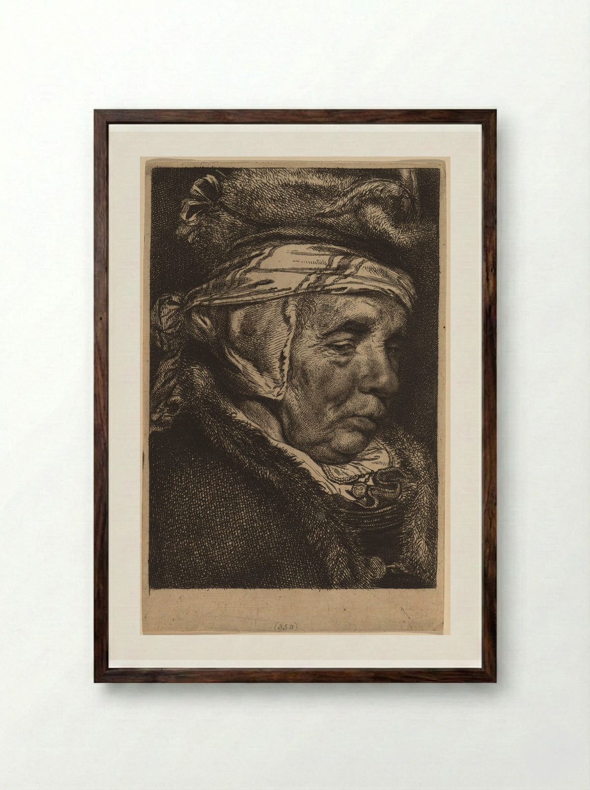 Head of an Old Woman - Cornelis Visscher - Framed Print Dark Wood