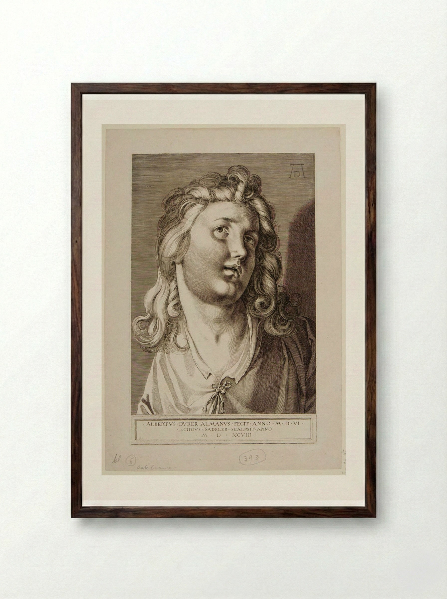Head of the Twelve-Year-Old Christ - Aegidius Sadeler II - Framed Print Dark Wood