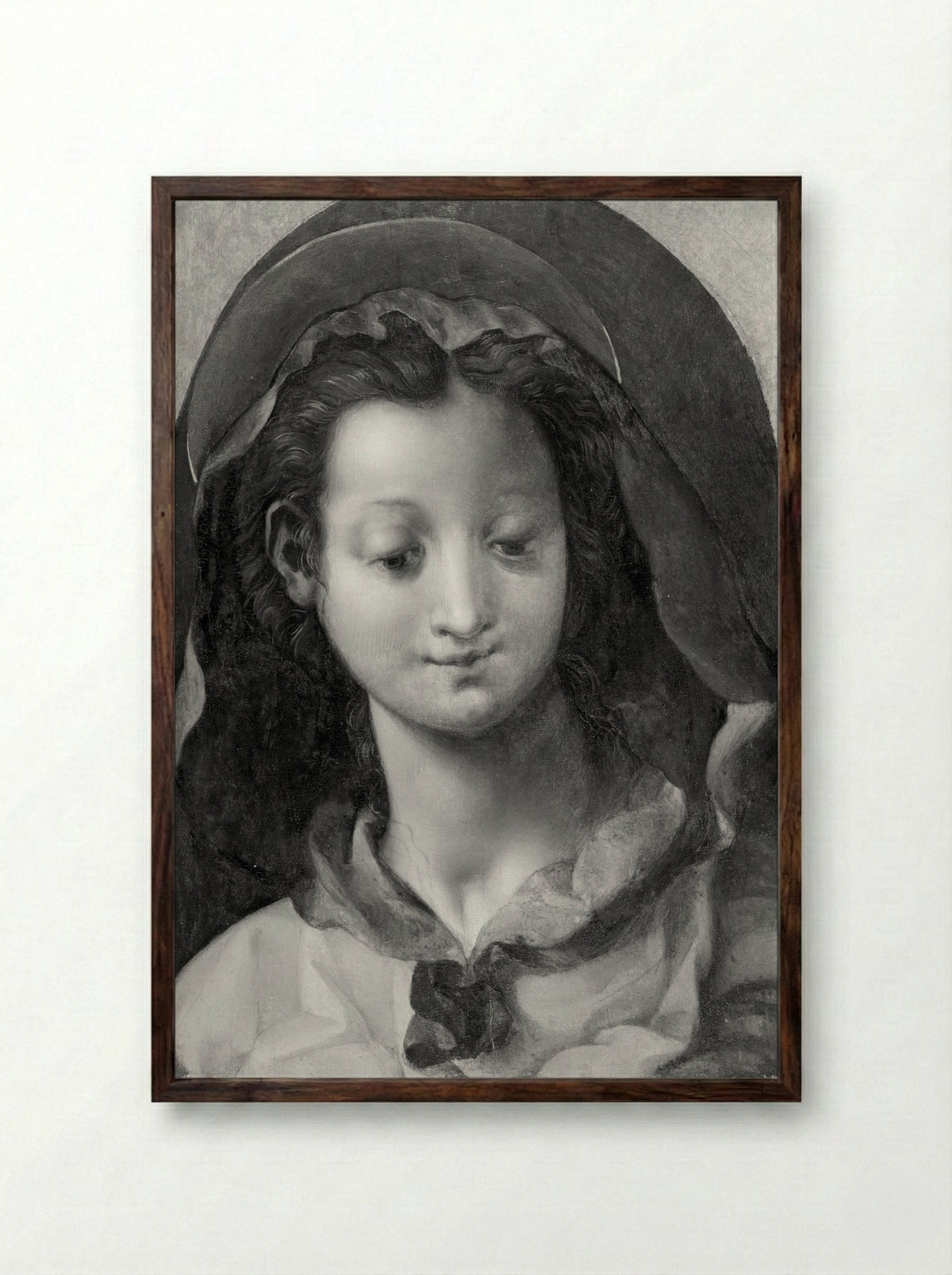 Head of the Virgin - Jacopo Carrucci da Pontormo - Framed Print Dark Wood