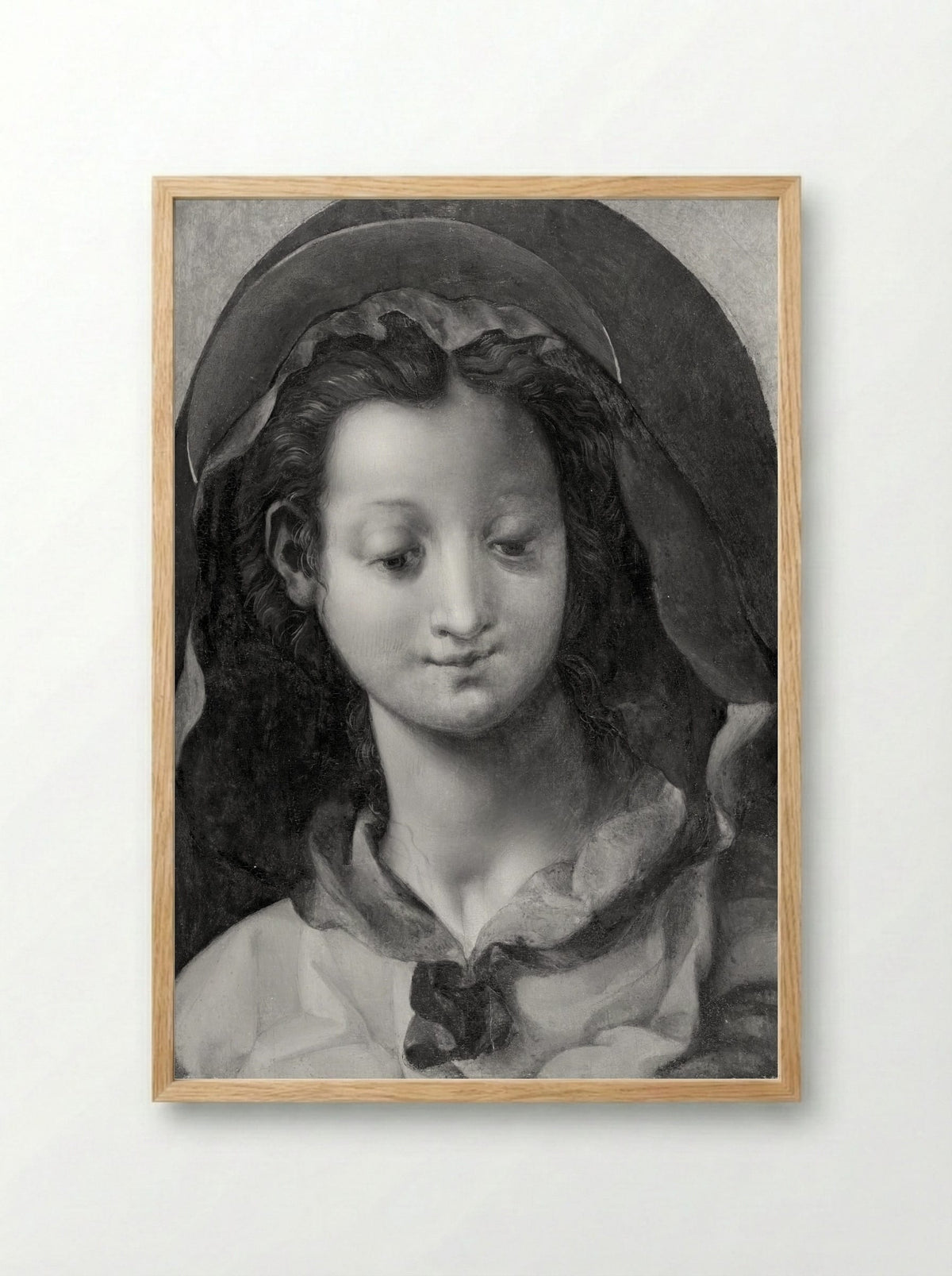 Head of the Virgin - Jacopo Carrucci da Pontormo - Framed Print Wood