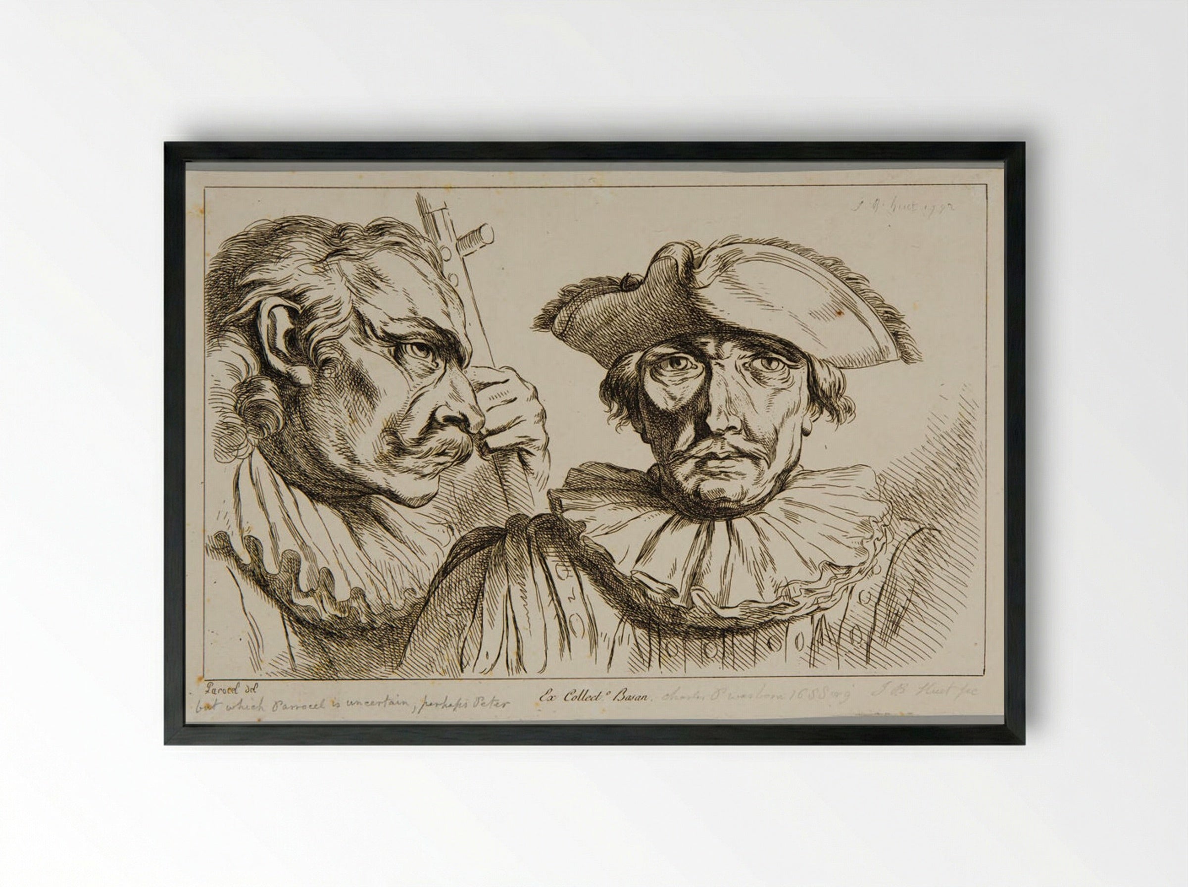 Heads of two clowns - Jean-Baptiste Huet - Framed Print Black