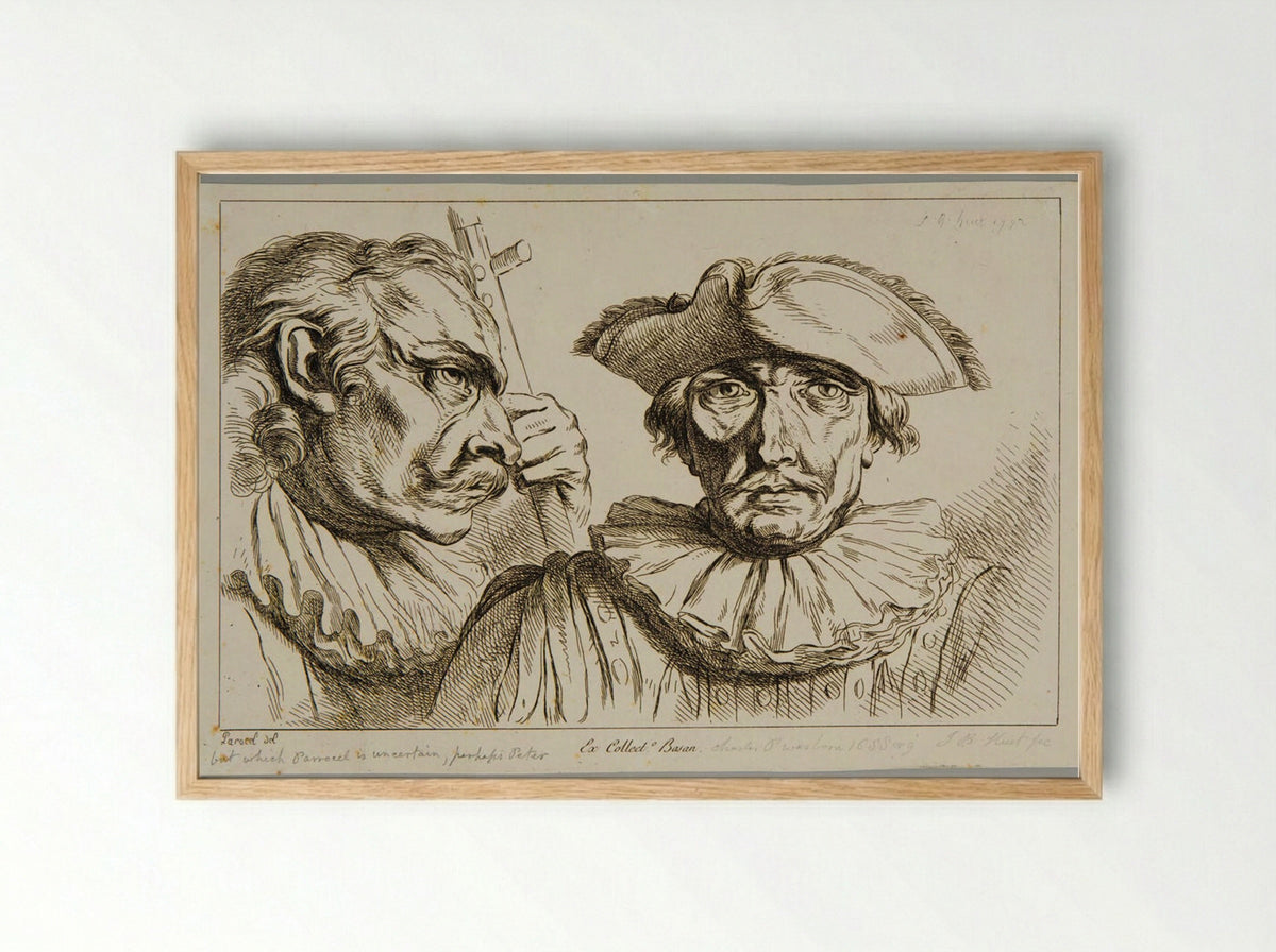 Heads of two clowns - Jean-Baptiste Huet - Framed Print Wood