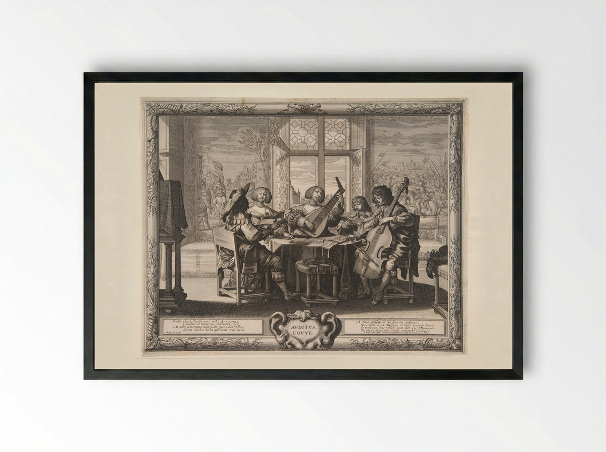 Hearing (from The Five Senses) - Abraham Bosse - Framed Print Black
