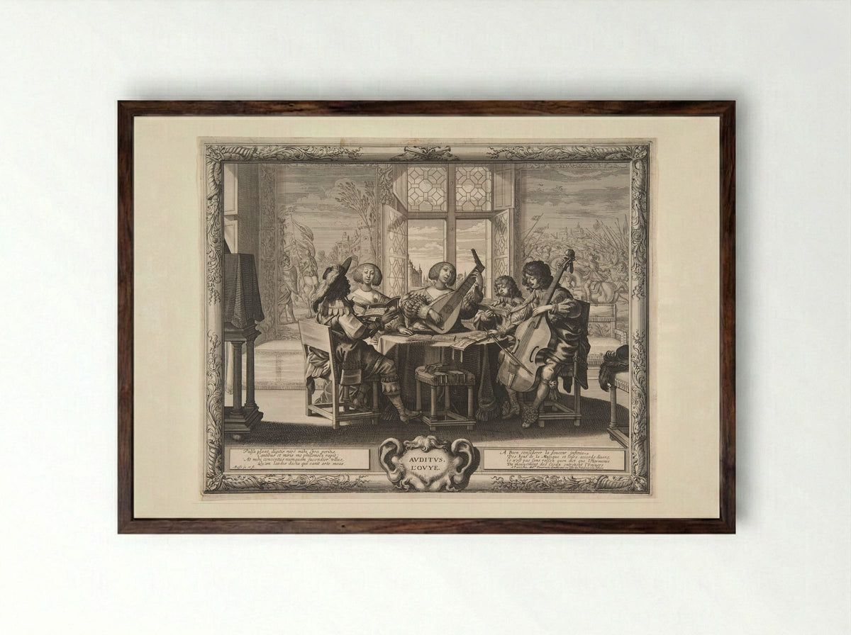 Hearing (from The Five Senses) - Abraham Bosse - Framed Print Dark Wood