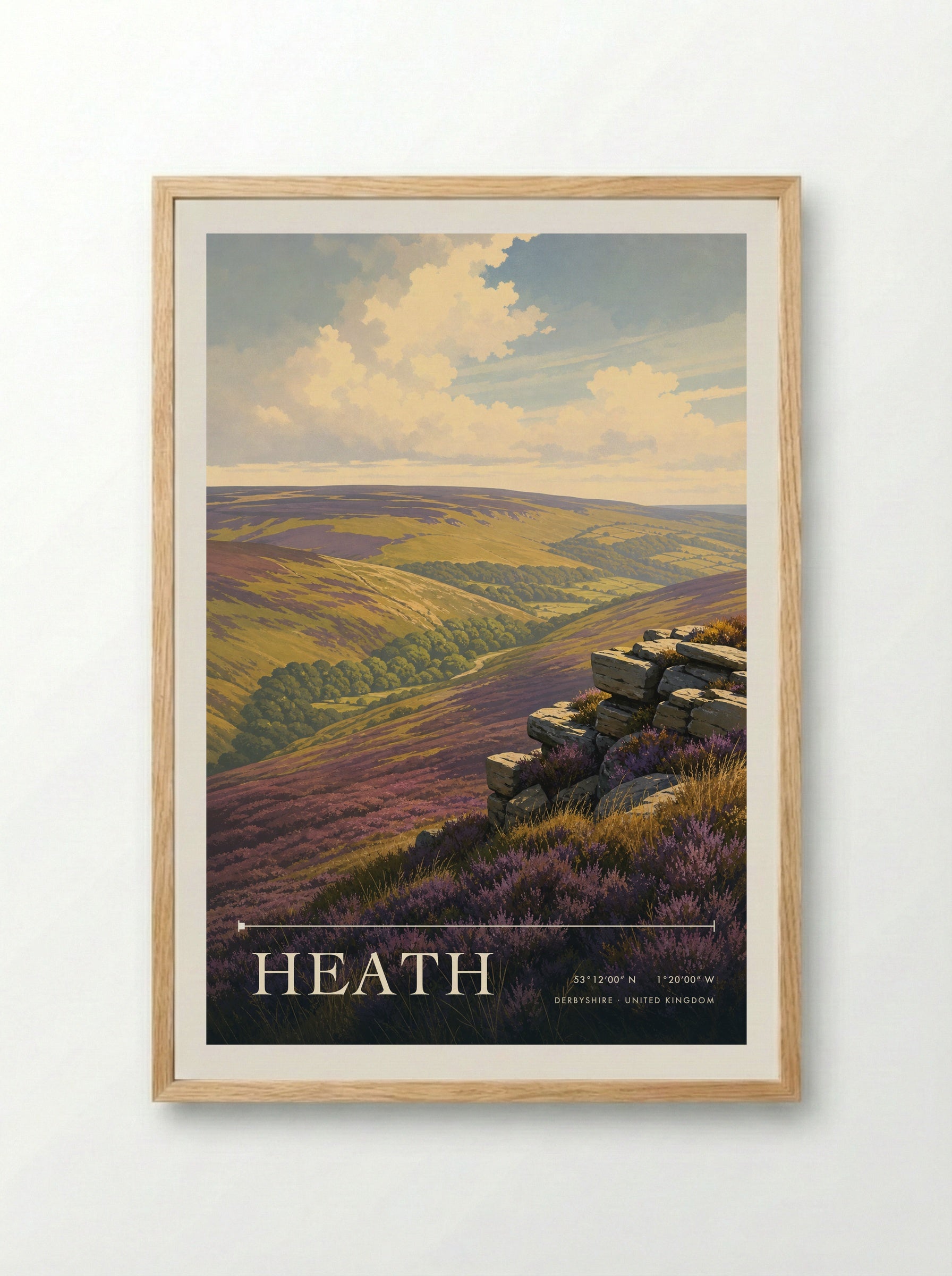 Heath Derbyshire United Kingdom Travel Poster - Framed Print Wood