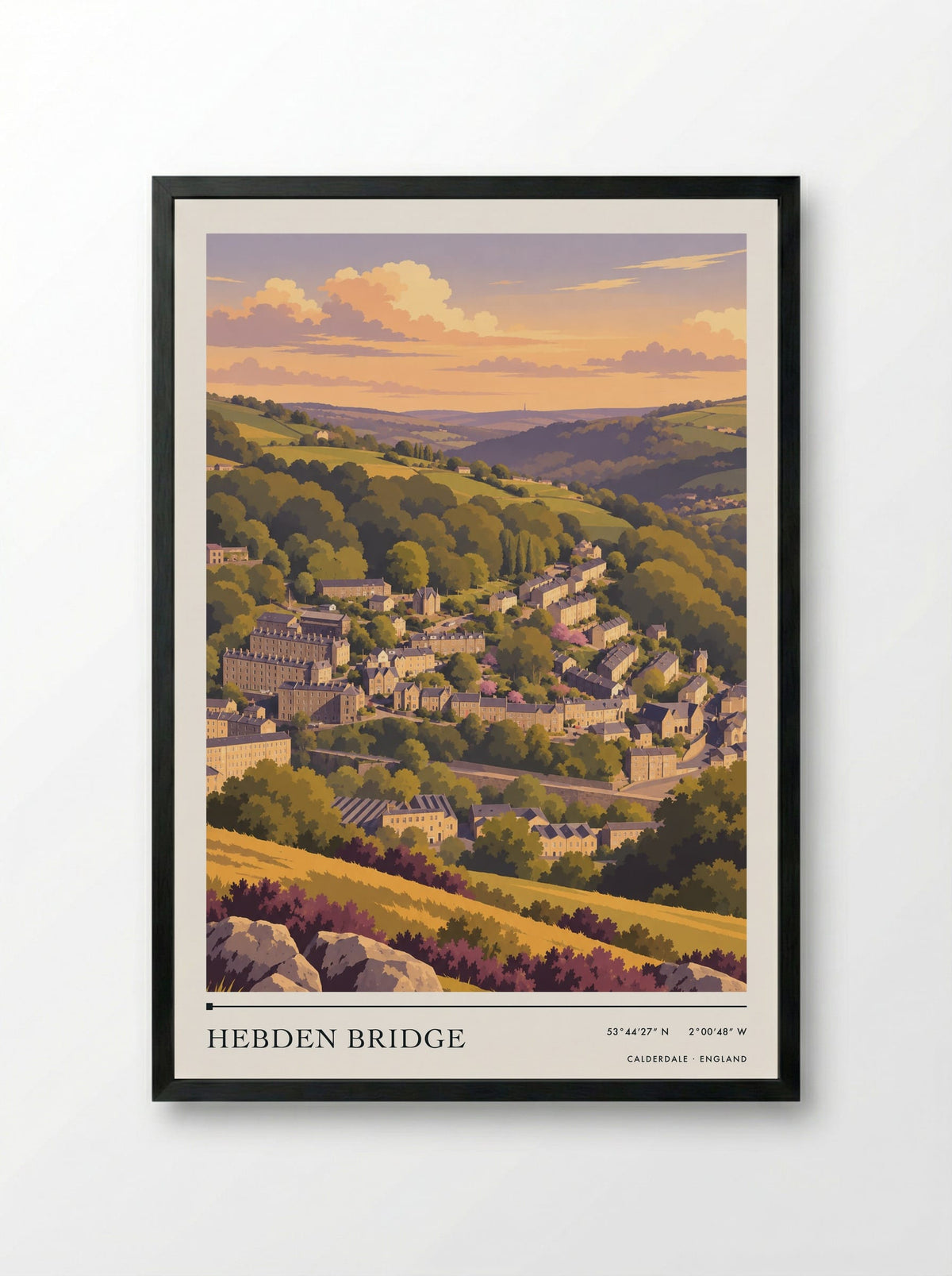 Hebden Bridge, Calderdale | Travel Poster - Framed Print Black