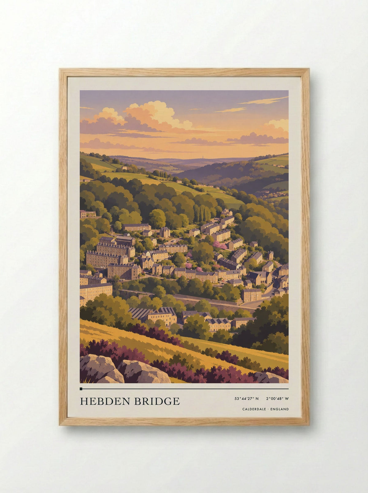 Hebden Bridge, Calderdale | Travel Poster - Framed Print Wood