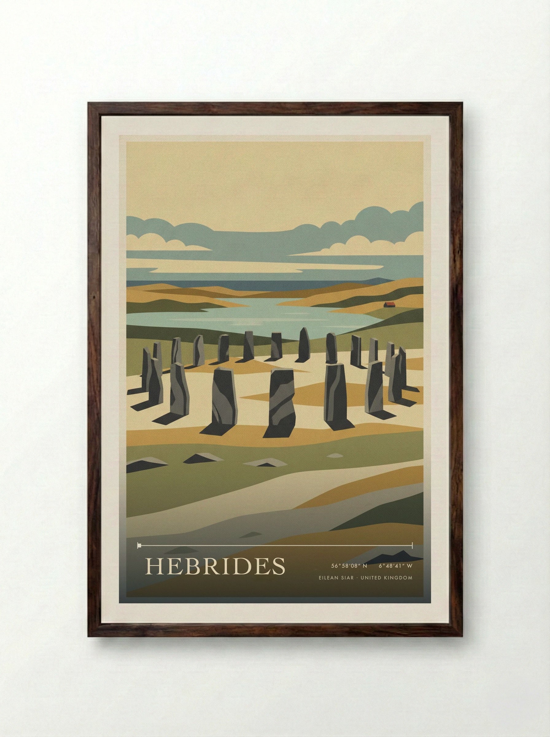 Hebrides Eilean Siar United Kingdom Travel Poster - Framed Print Dark Wood