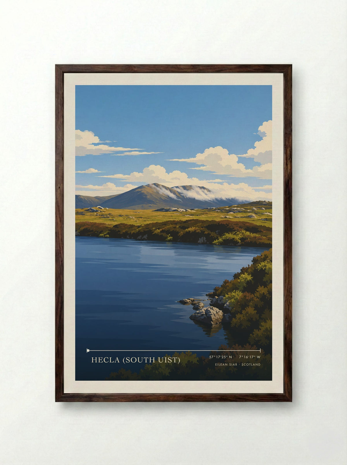 Hecla (South Uist), Eilean Siar | Travel Poster - Framed Print Dark Wood