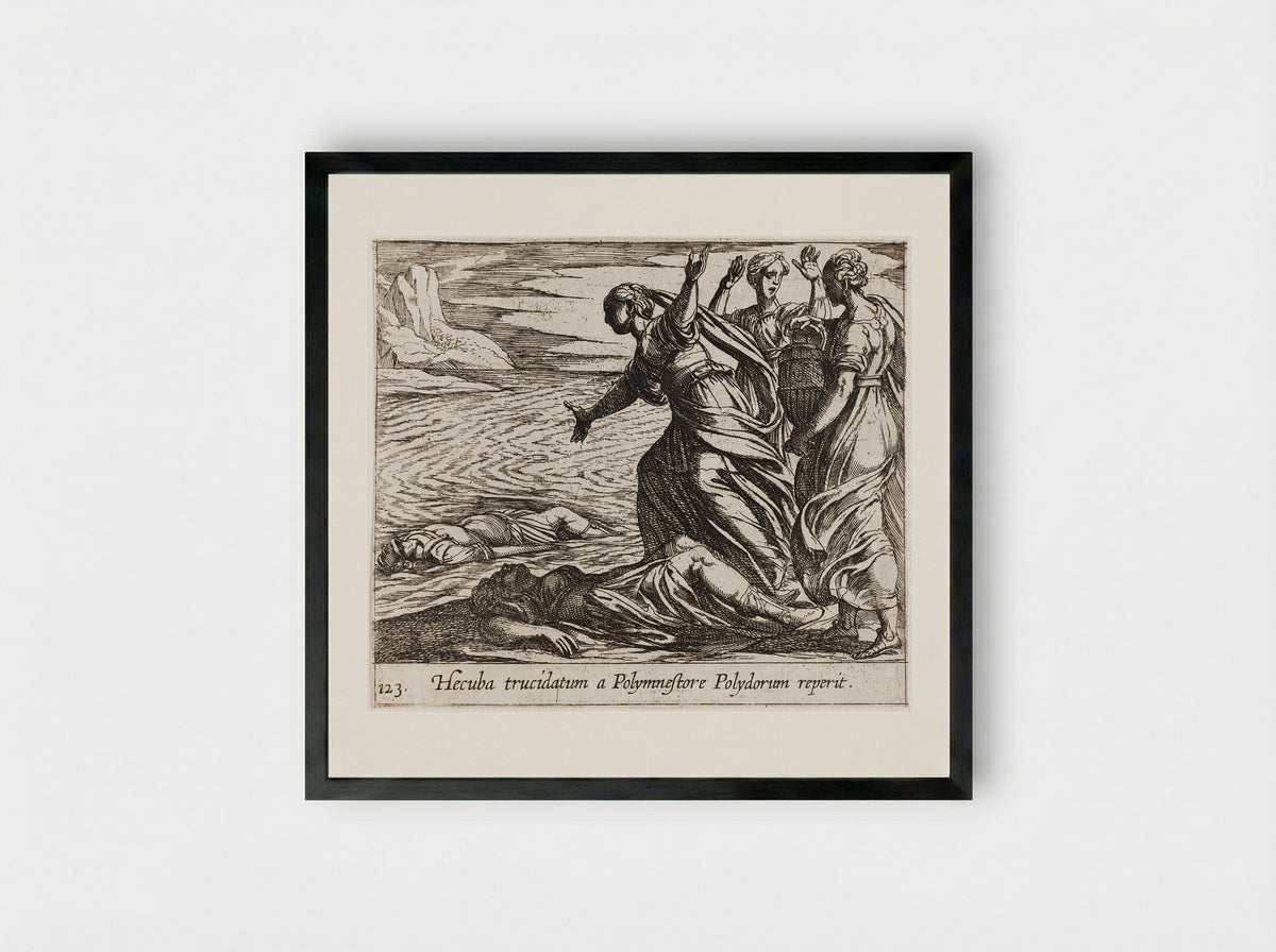 Hecuba Discovering Polydorus's Body - Antonio Tempesta - Framed Print Black
