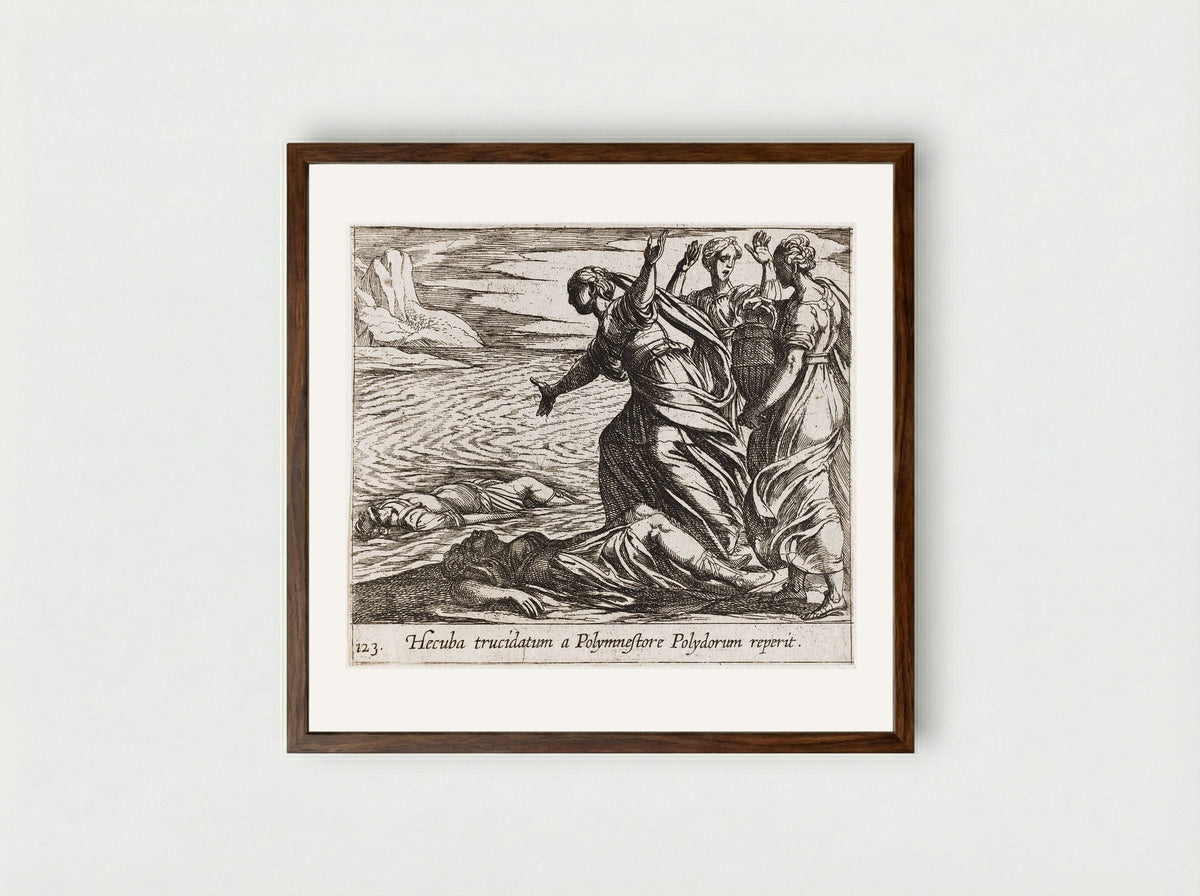 Hecuba Discovering Polydorus's Body - Antonio Tempesta - Framed Print Dark Wood