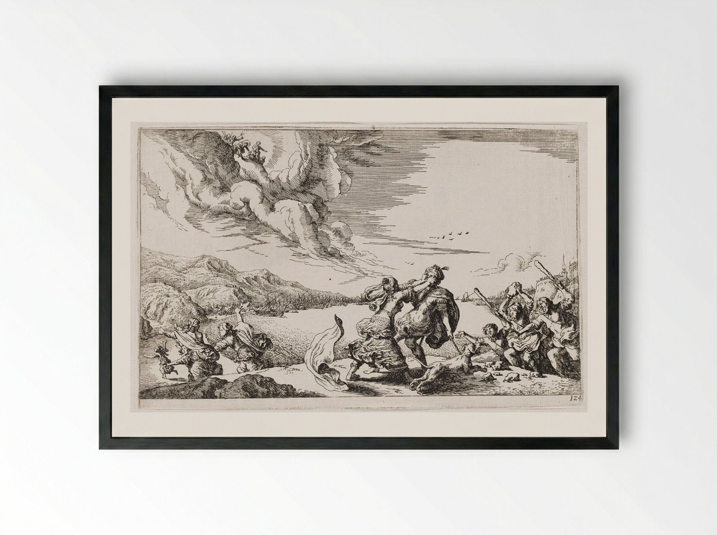 Hecuba Tears Out the Eyes of Polymestor and Is Transformed into a Dog - Johann Wilhelm Baur - Framed Print Black