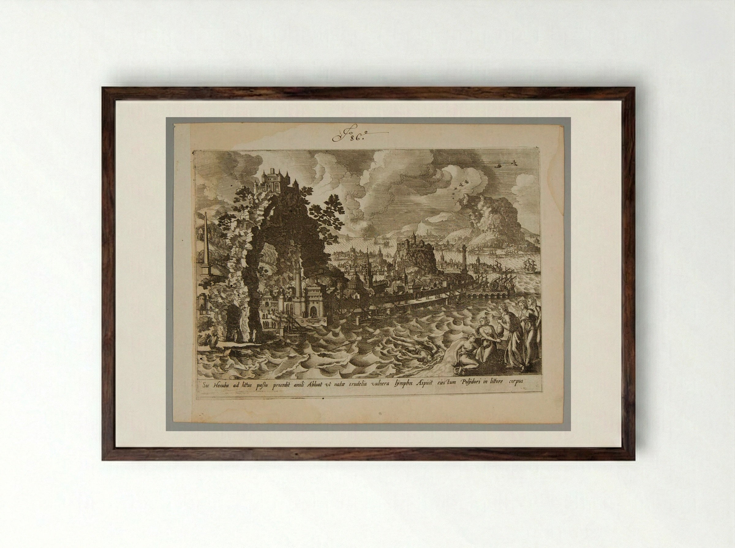 Hecuba and the Death of Polydorus - Gerard de Jode - Framed Print Dark Wood