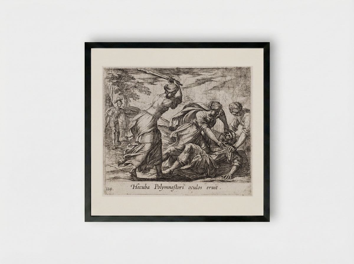 Hecuba and the Trojan Women Murdering Polymestor - Antonio Tempesta - Framed Print Black